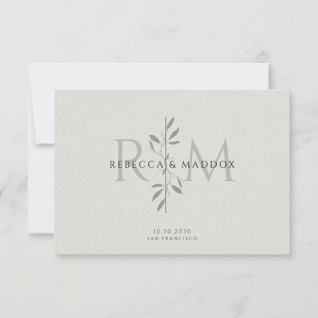 Elegant Botanical Monogram Wedding Thank You Card (Front)