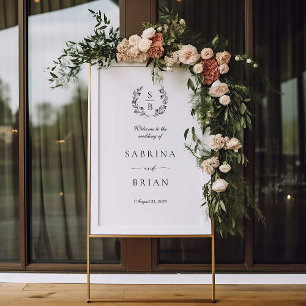 Elegant Botanical Monogram Wreath Wedding Welcome  Poster