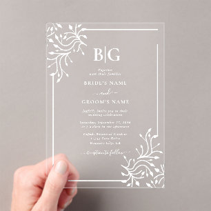 Elegant Botanical Monogrammed Clear Wedding Acrylic Invitations