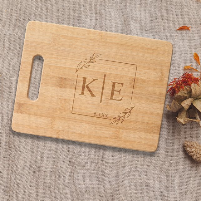 Elegant Botanical Monogrammed Newlywed Gift Engraved Cutting Board (Creator Uploaded)