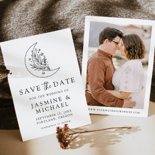 Elegant Botanical Moon and Stars Photo Save The Date