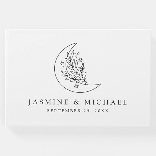 Elegant Botanical Moon and Stars Photo Wedding Guest Book