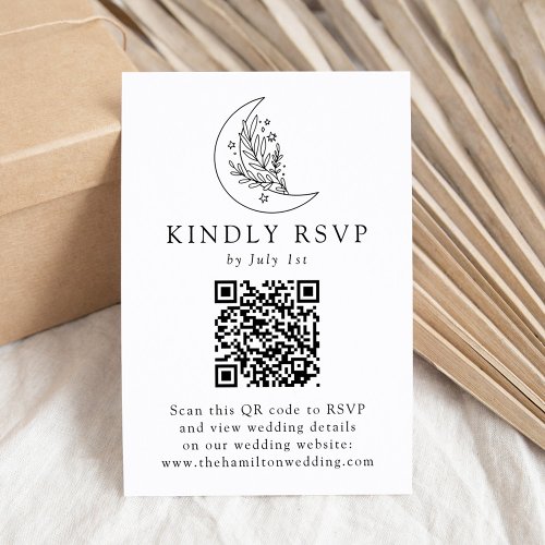 Elegant Botanical Moon and Stars QR Code Wedding RSVP Card