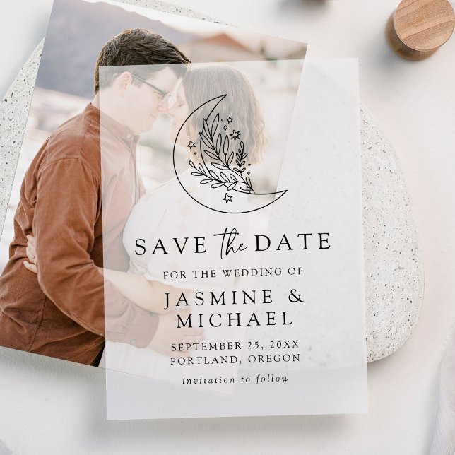 Elegant Botanical Moon and Stars Save The Date Vellum Invitations (Creator Uploaded)
