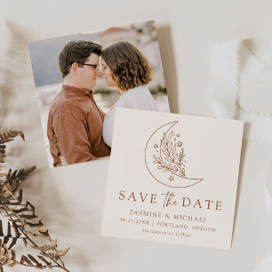 Elegant Botanical Moon and Stars Terracotta Save The Date