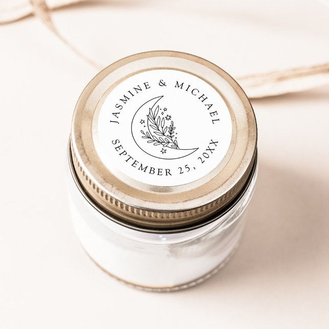 Elegant Botanical Moon and Stars Wedding Favor Classic Round Sticker (Creator Uploaded)