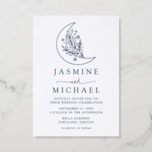 Elegant Botanical Moon and Stars Wedding Letterpress Invitation