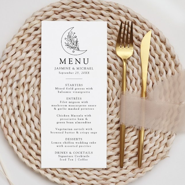 Elegant Botanical Moon and Stars Wedding Menu (Creator Uploaded)
