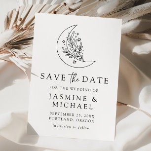 Elegant Botanical Moon and Stars Wedding Save The Date