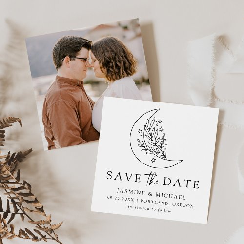 Elegant Botanical Moon and Stars Wedding Save The Date