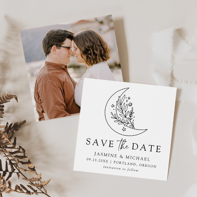 Elegant Botanical Moon and Stars Wedding Save The Date (Creator Uploaded)