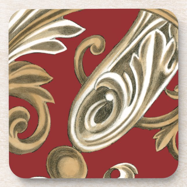 Elegant Botanical Motif with Tan Foliage Beverage Coaster (Front)