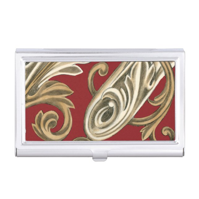 Elegant Botanical Motif with Tan Foliage Business Card Case (Front)