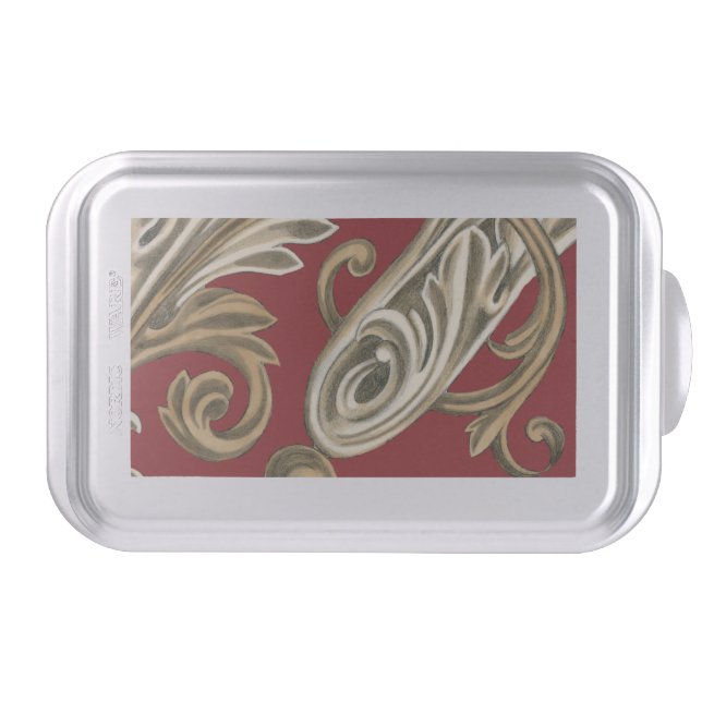 Elegant Botanical Motif with Tan Foliage Cake Pan (Front)