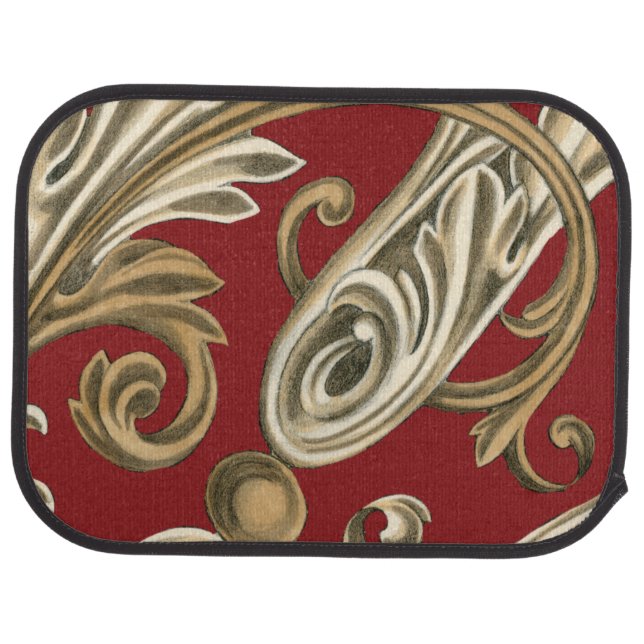 Elegant Botanical Motif with Tan Foliage Car Floor Mat (Rear)