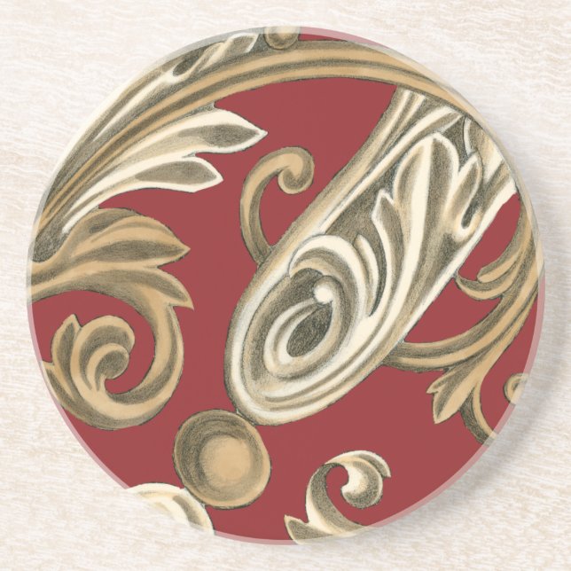 Elegant Botanical Motif with Tan Foliage Drink Coaster (Front)