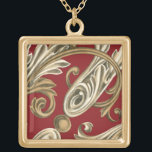 Elegant Botanical Motif with Tan Foliage Gold Plated Necklace<br><div class="desc">An Ethan Harper original that features tan foliage on a red background. This elegant botanical motif would be a great gift for anyone who enjoys bold colors!</div>