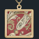 Elegant Botanical Motif with Tan Foliage Gold Plated Necklace<br><div class="desc">An Ethan Harper original that features tan foliage on a red background. This elegant botanical motif would be a great gift for anyone who enjoys bold colors!</div>