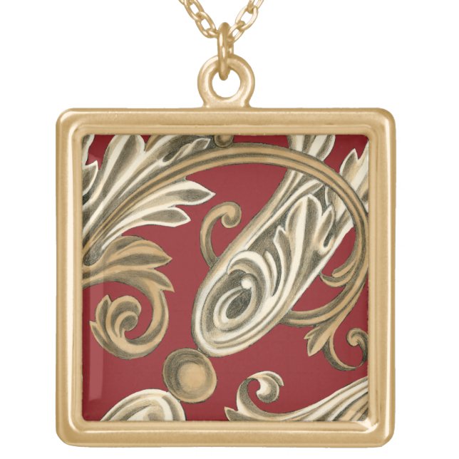 Elegant Botanical Motif with Tan Foliage Gold Plated Necklace (Front)