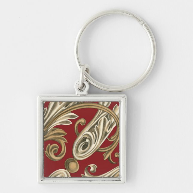 Elegant Botanical Motif with Tan Foliage Keychain (Front)