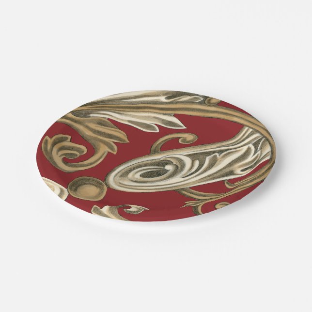 Elegant Botanical Motif with Tan Foliage Paper Plates (Angled)