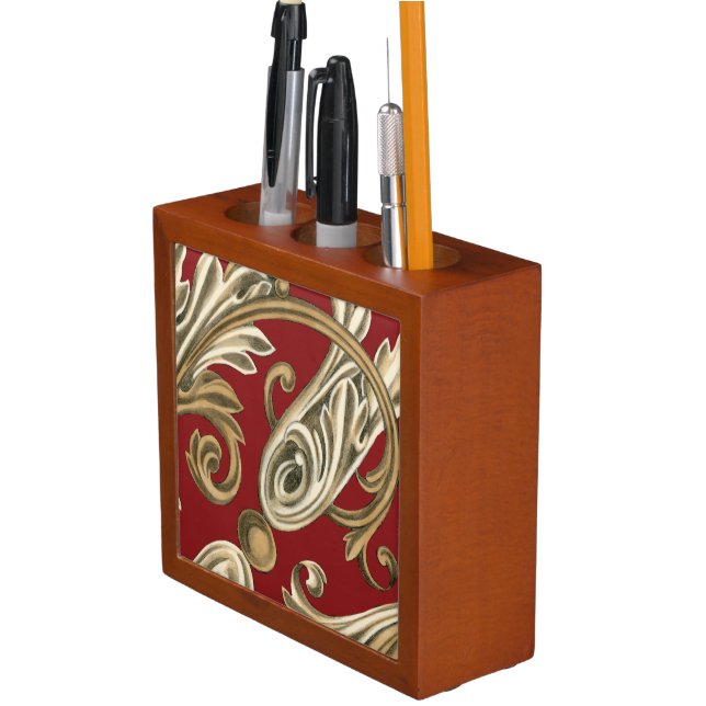 Elegant Botanical Motif with Tan Foliage Pencil Holder (In Situ)