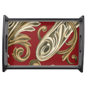 Elegant Botanical Motif with Tan Foliage Serving Tray