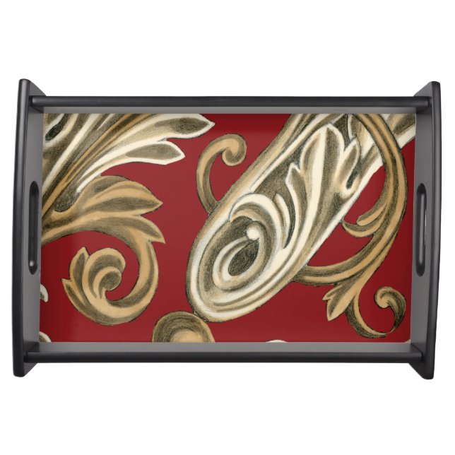 Elegant Botanical Motif with Tan Foliage Serving Tray (Front)