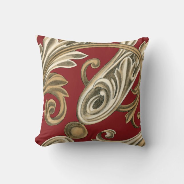 Elegant Botanical Motif with Tan Foliage Throw Pillow (Front)