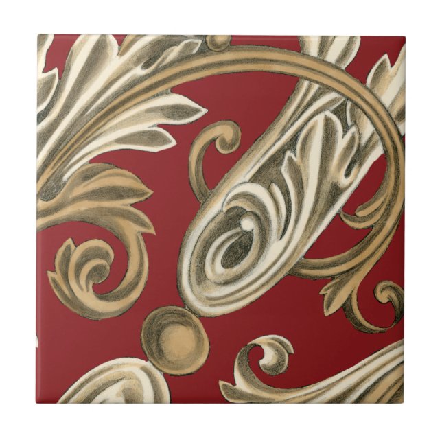 Elegant Botanical Motif with Tan Foliage Tile (Front)