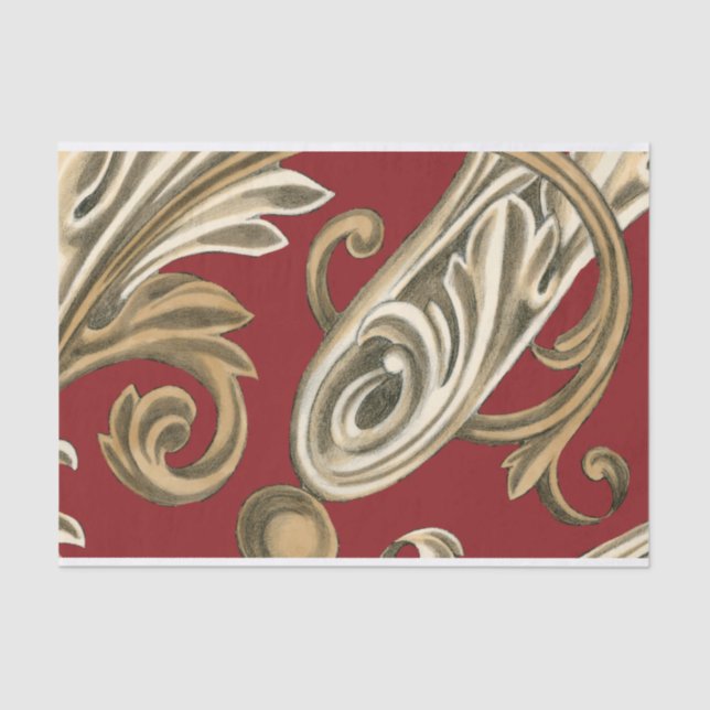 Elegant Botanical Motif with Tan Foliage Tissue Paper (Front)