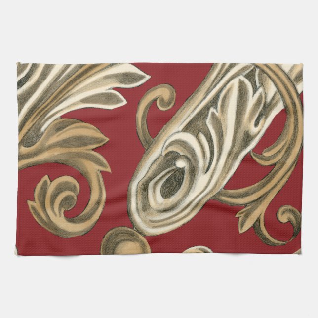 Elegant Botanical Motif with Tan Foliage Towel (Horizontal)