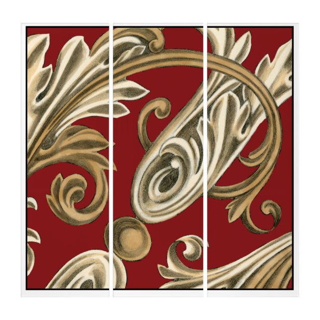 Elegant Botanical Motif with Tan Foliage Triptych (Front)
