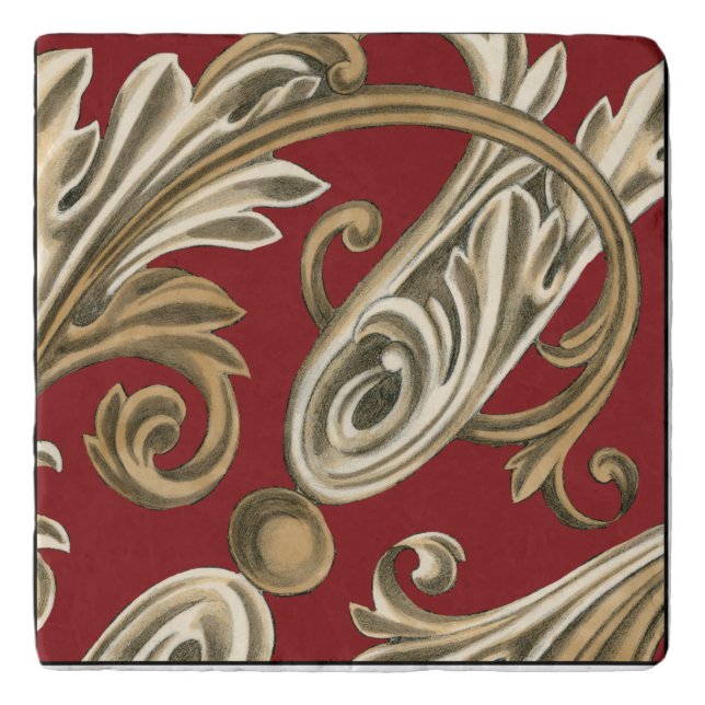 Elegant Botanical Motif with Tan Foliage Trivet (Front)