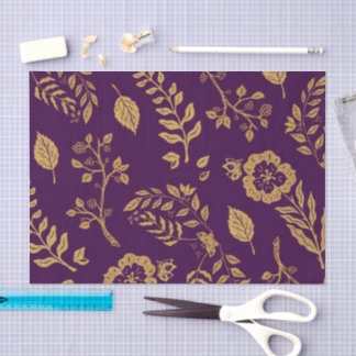 Elegant Botanical Motifs Luxury Purple & Gold Tissue Paper