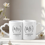 Elegant Botanical Mr. and Mrs. Newlyweds Coffee Mug Set<br><div class="desc">Custom-designed coffee/tea mug set for the bride and groom to be featuring elegant rustic laurel wreath and modern hand calligraphy with editable family name and wedding date. This personalized mug set is not only a memorable wedding gift for anniversaries, bridal shower, and weddings, but also a perfect personalized gift for...</div>