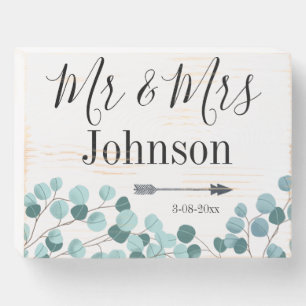 Elegant Botanical Mr And Mrs Watercolor Wedding Wooden Box Sign