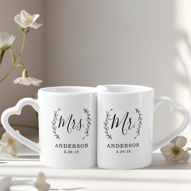Elegant Botanical Mr. and Mrs. Wedding Gift Coffee Mug Set (Creator Uploaded)