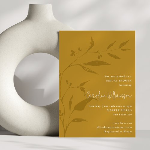 Elegant Botanical Mustard Boho Chic Bridal Shower Invitation