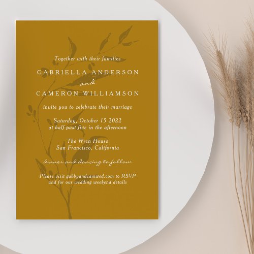 Elegant Botanical Mustard Boho Chic Wedding Invitation