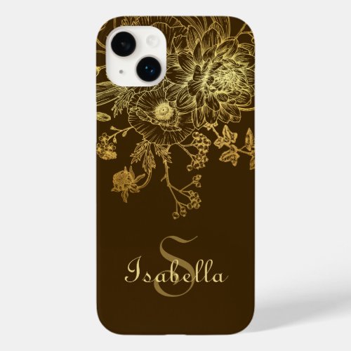 Elegant Botanical Name and Initial Gold and Bronze Case_Mate iPhone 14 Plus Case