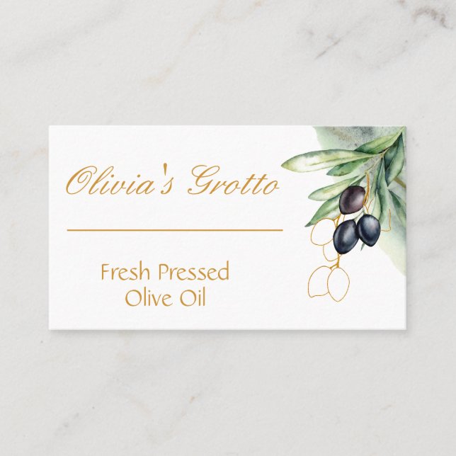 Elegant Botanical Olive Branch Business Card (Front)