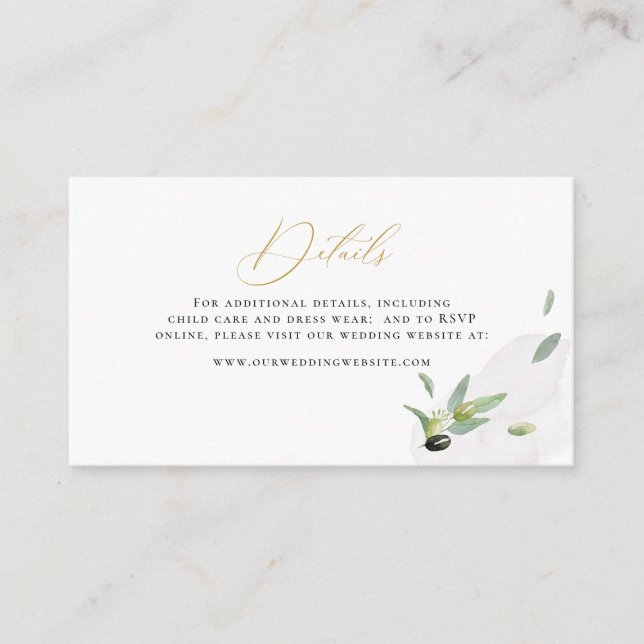 Elegant Botanical Olive Branch Details Enclosure Card (Front)