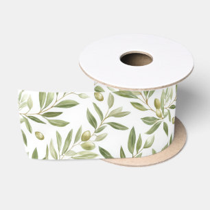 Elegant Botanical Olive Satin Ribbon