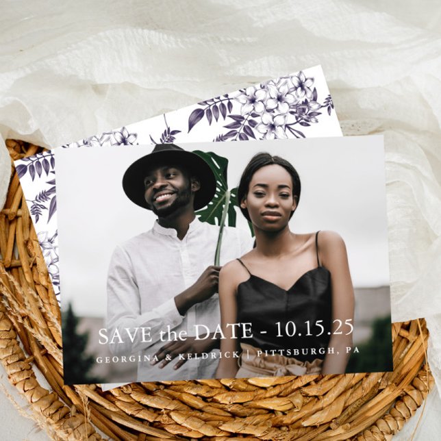 Elegant Botanical One Photo Wedding Save The Date (Creator Uploaded)