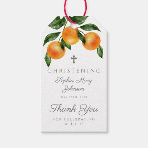 Elegant Botanical Oranges Christening  Gift Tags