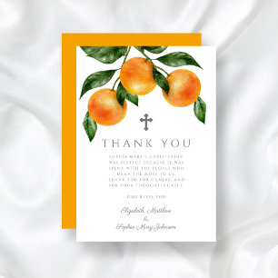 Elegant Botanical Oranges Girl Christening Thank You Card