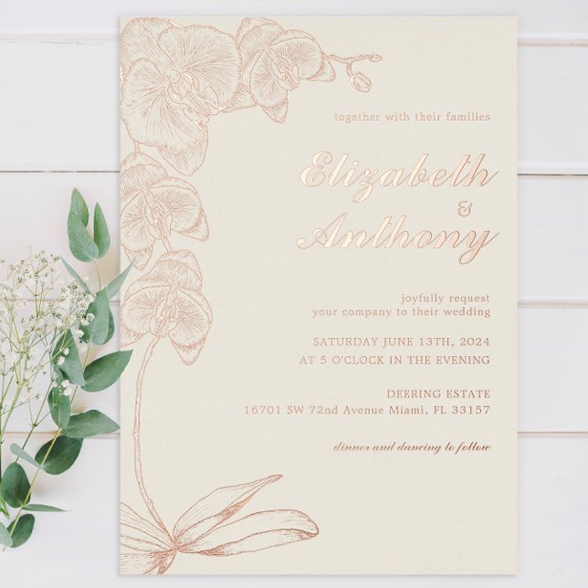 Elegant Botanical Orchid Real Foil Wedding Foil Invitation (Creator Uploaded)