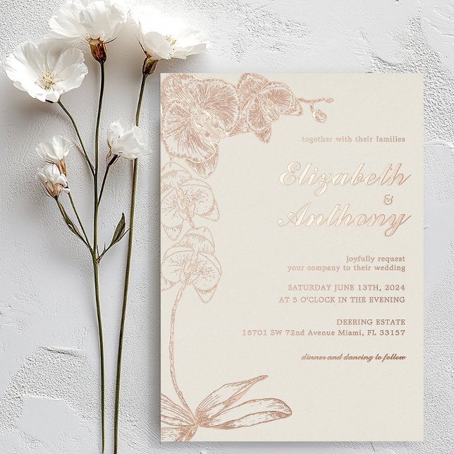 Elegant Botanical Orchid Real Foil Wedding Invitation (Elegant Orchid Wedding Invitation)