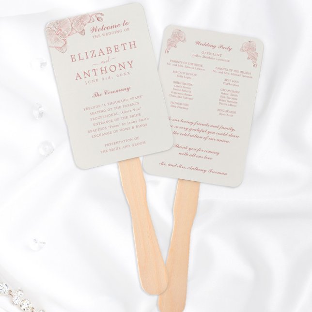 Elegant Botanical Orchid Wedding Ceremony Program  Hand Fan (Creator Uploaded)